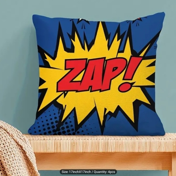 New Home Deco Linen Blend Set of 4 Cartoon Art Fun Retro Pillowcases - Picture 3 of 7